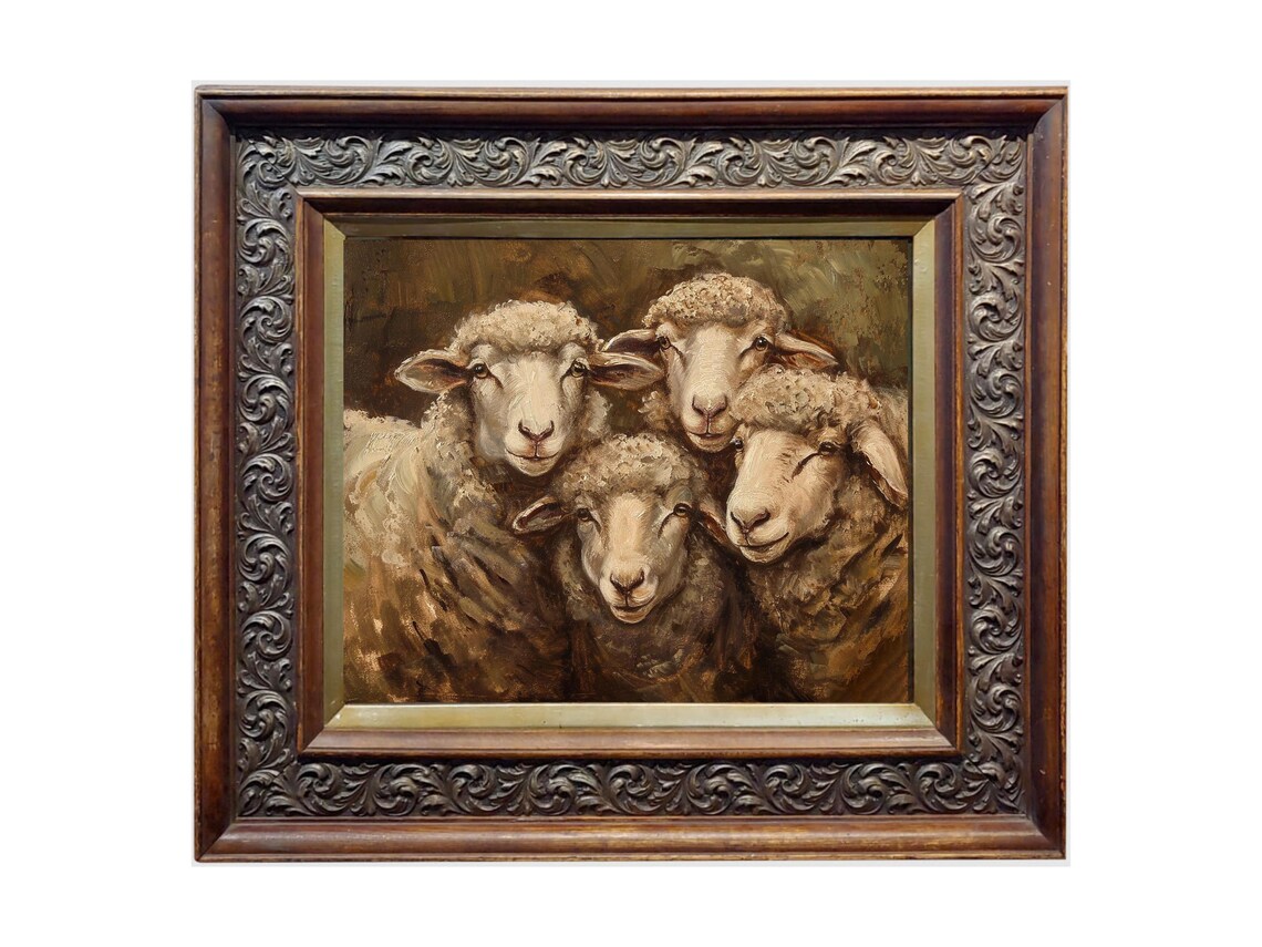 Sheep Family Painting Farmhouse Wall Art Farm Animal Print Country Sheep Decor Vintage Prints Wall Art - Image 2