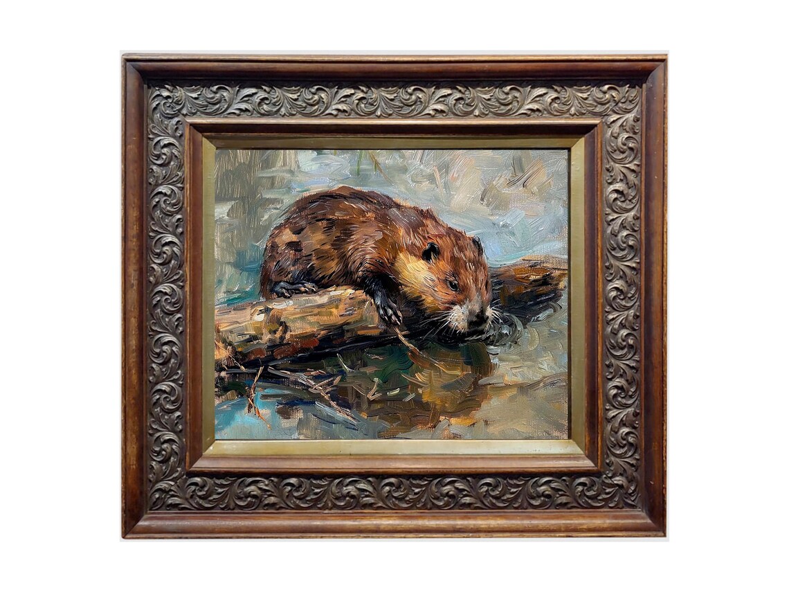 Beaver Oil Painting, Vintage Wall Art Print - Image 2