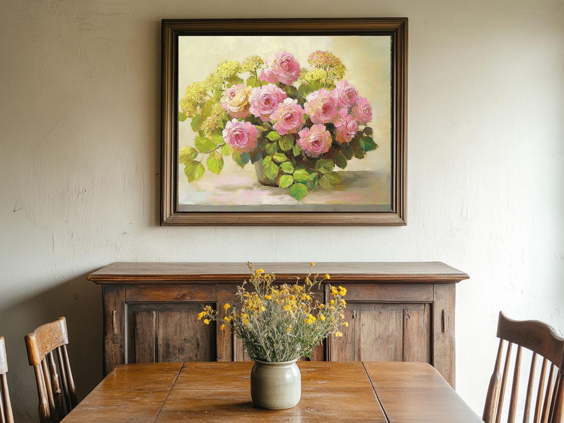 Pink Roses Floral Bouquet Vintage Oil Painting Wall Art Print Oil Painting Cottage Core Art Best Gifts Vintage Painting Prints - Image 2