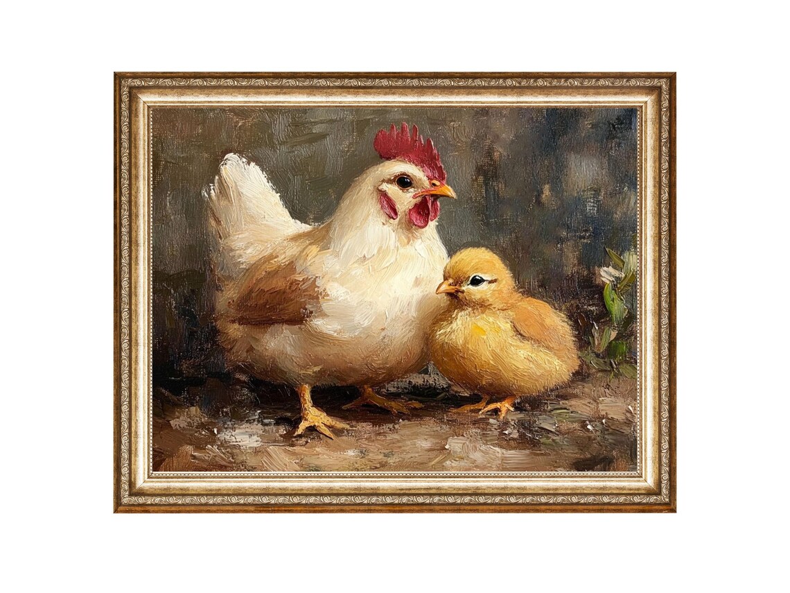 Hen And Chick Rustic Farmhouse Art Print