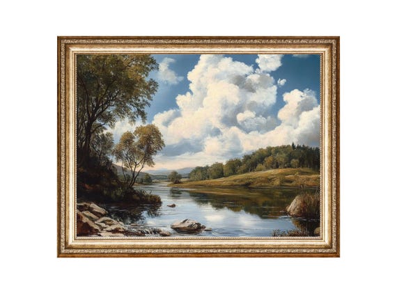 Landscape River Art Oil Painting Cottage Core Art Vintage Painting Wall Art Prints