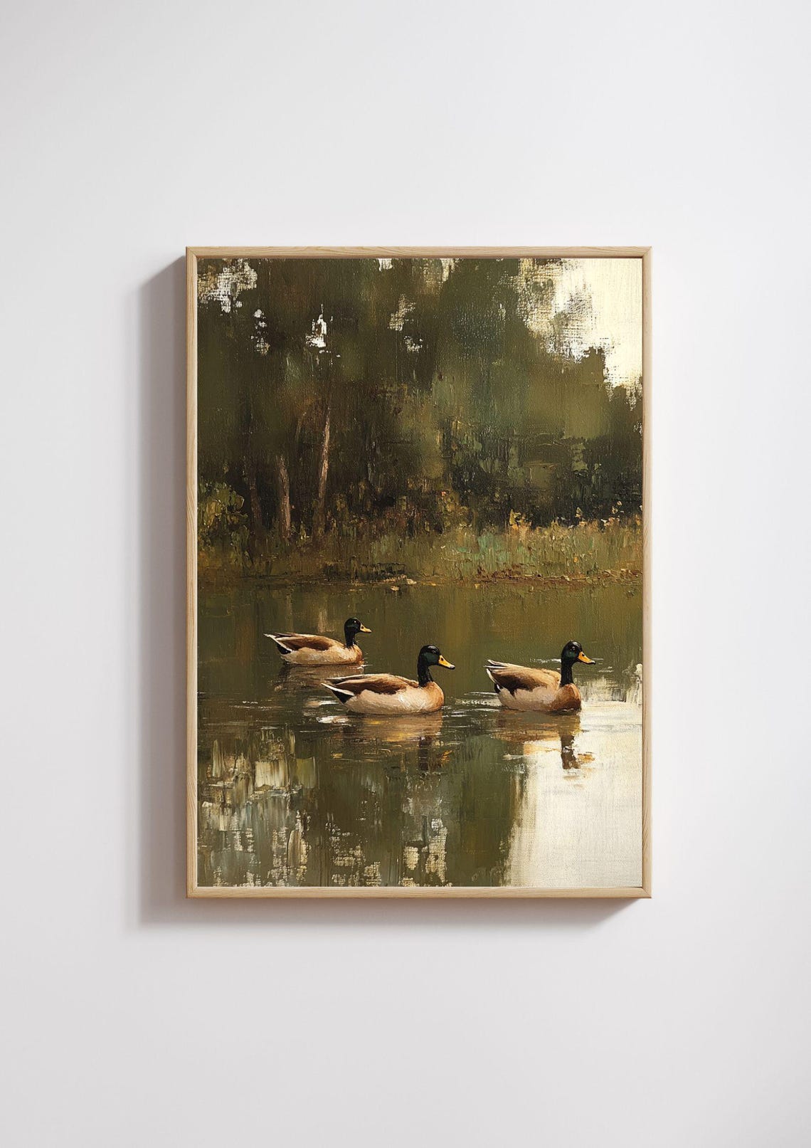 Mallard Ducks On A Pond, Vintage Oil Painting Art Print - Image 2
