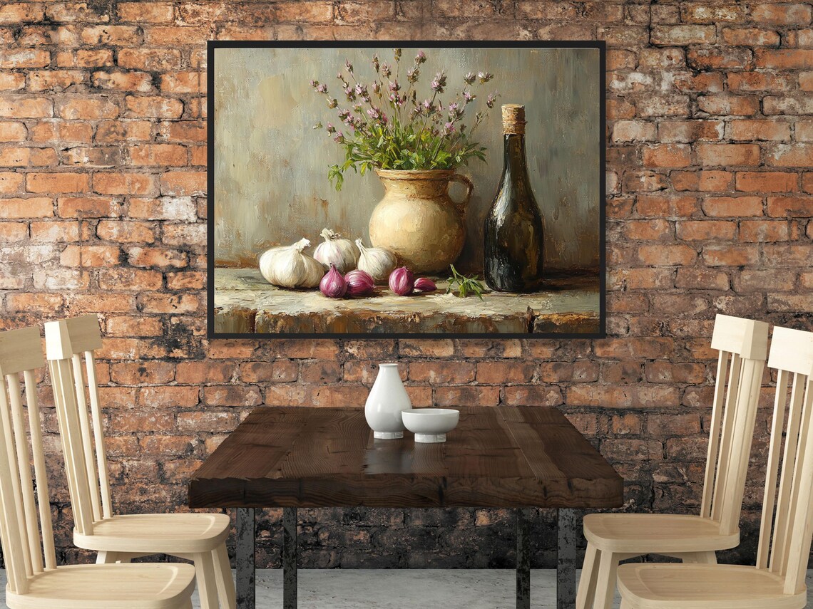 Garlic And Shallots With Herbs In A Clay Jug Rustic Kitchen Poster - Image 2