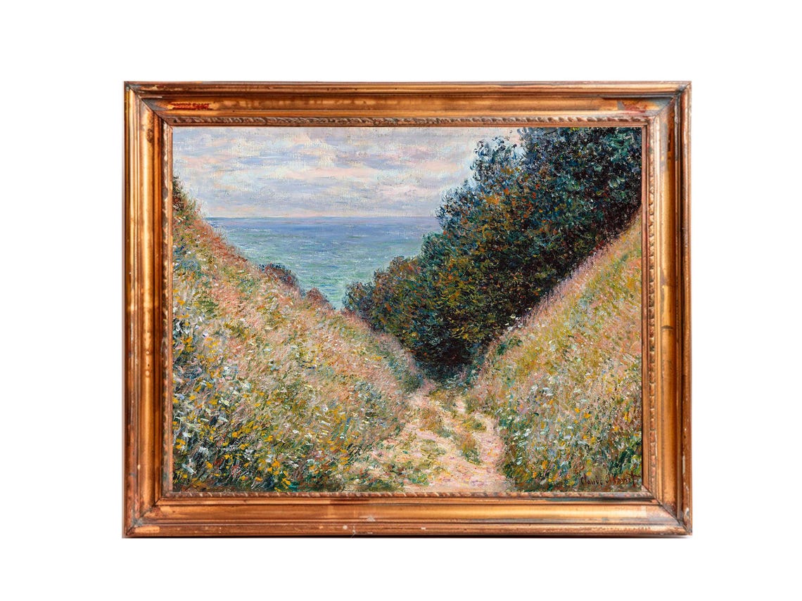 Monet Art Print Artwork On Road At La Cave Pourville By Claude Monet Horizontal Art - Image 3