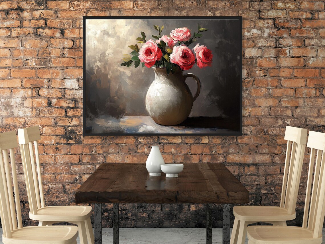 Vintage Floral Art Pink Rose Art Oil Painting Cottage Core Art Vintage Painting Prints Downloads - Image 2
