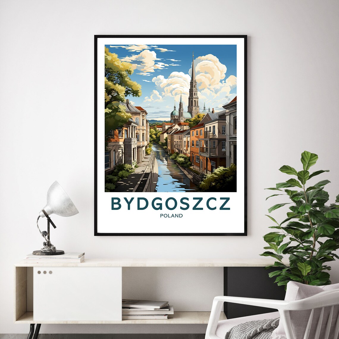 Bydgoszcz Poland River Old Town Church Spires Scenic Travel Poster - Image 2