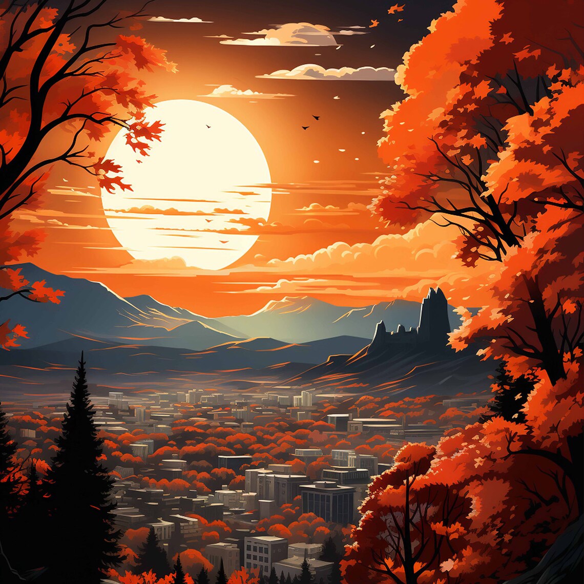 Salt Lake City Utah Autumn Sunset Mountain View Travel Poster - Image 4