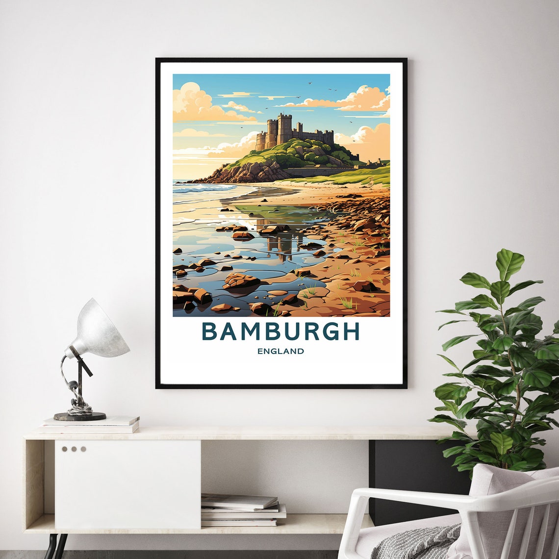 Bamburgh Castle England Coastal Sunset Vintage Travel Poster - Image 2
