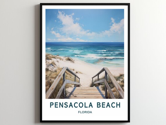 Pensacola Beach Florida Scenic Stairs to Ocean Beach Travel Poster