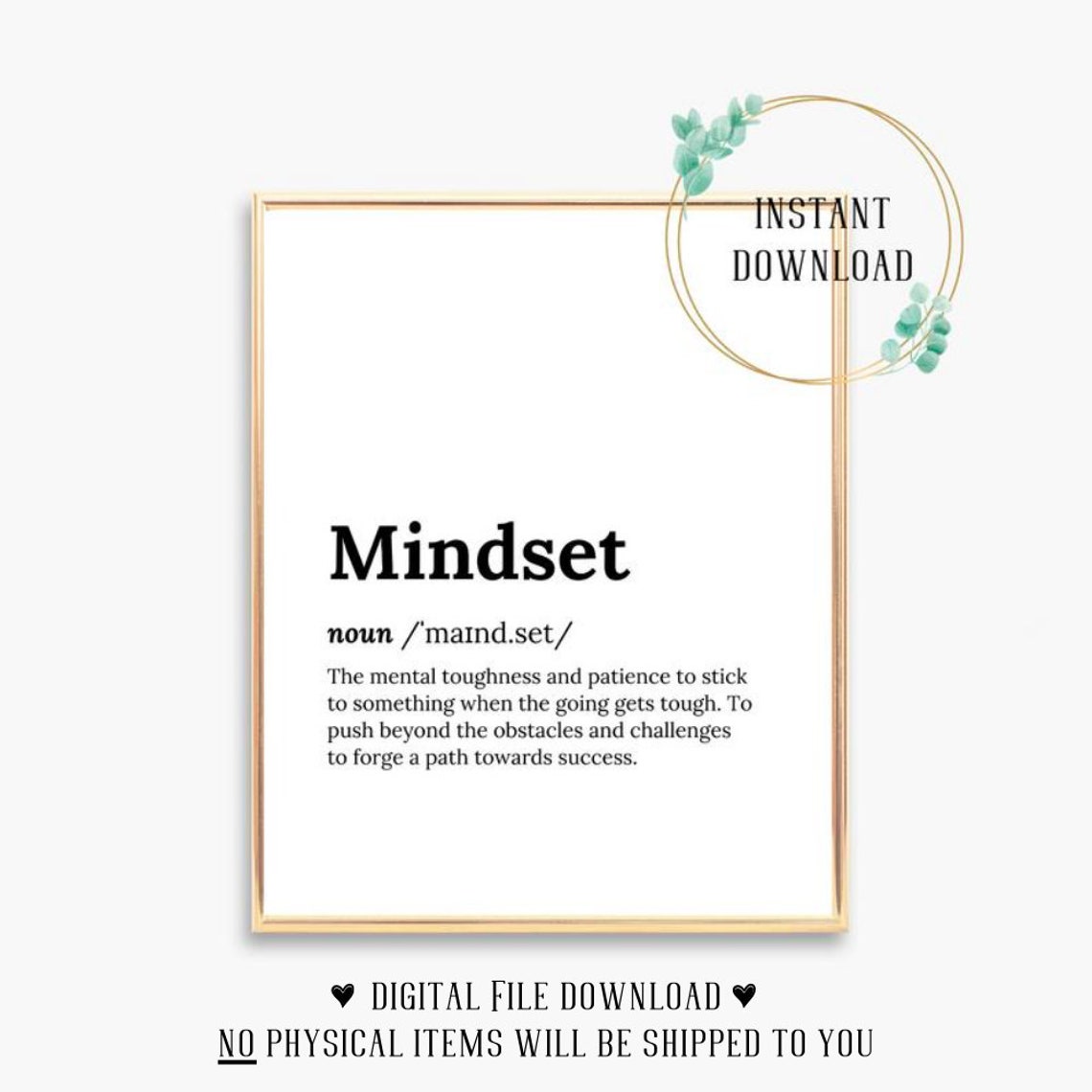 Mindset Dictionary Definition Mental Toughness Success Quote Poster