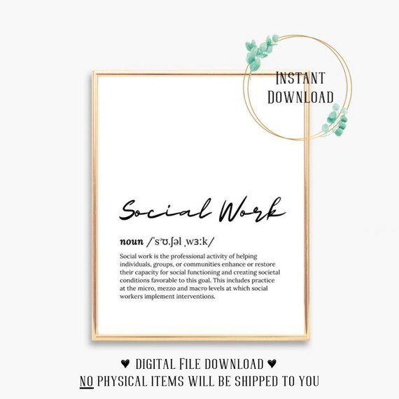 Social Work Definition Script Typography Dictionary Word Poster