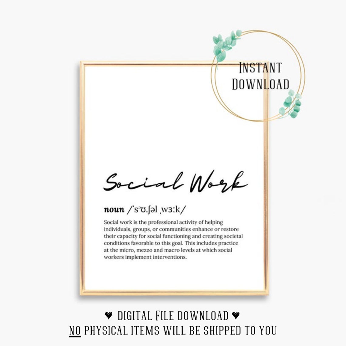 Social Work Definition Script Typography Dictionary Word Poster