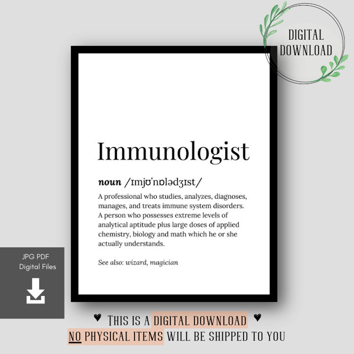 Immunologist Definition Dictionary Serif Typography Poster Gift - Image 2