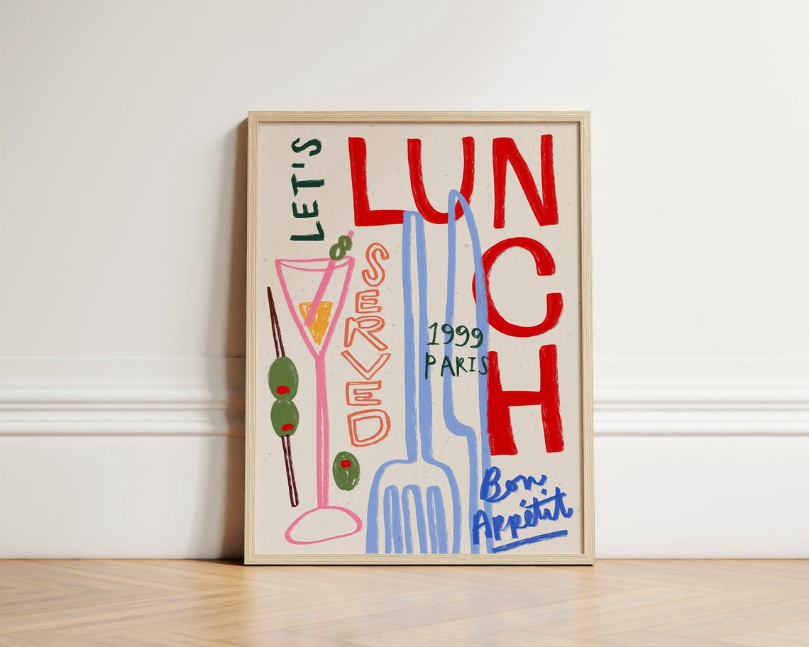 Lets Lunch 1999 Paris Retro Cocktail Typography Kitchen Poster