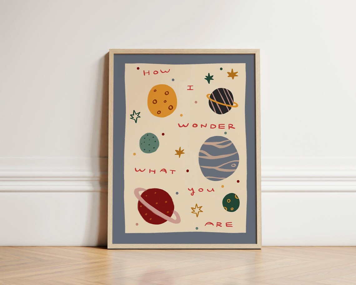 Planets Stars Nursery Space Illustration Art Print