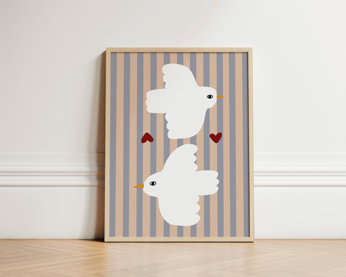 Doves Eclectic Illustration Art Print, Nursery Decor