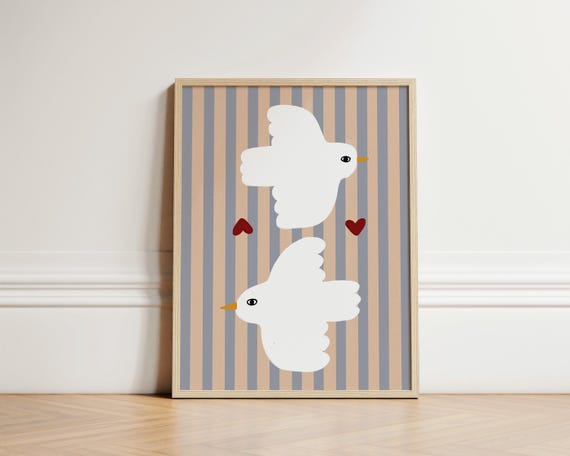 Doves Eclectic Illustration Art Print, Nursery Decor