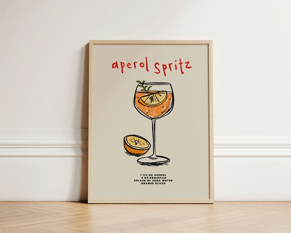 Aperol Spritz Cocktail Recipe Retro Kitchen Bar Decor Poster