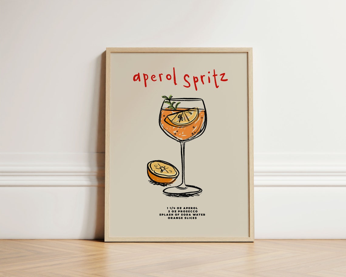 Aperol Spritz Cocktail Recipe Retro Kitchen Bar Decor Poster