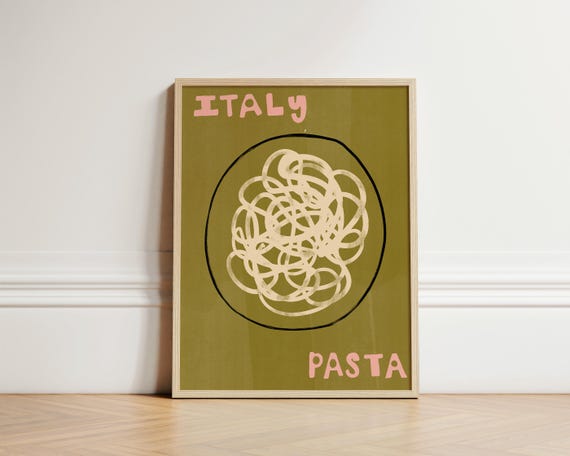 Italy Pasta Print Foodie Trendy Cooking Retro Kitchen Poster Art Illustration Wall Unframed