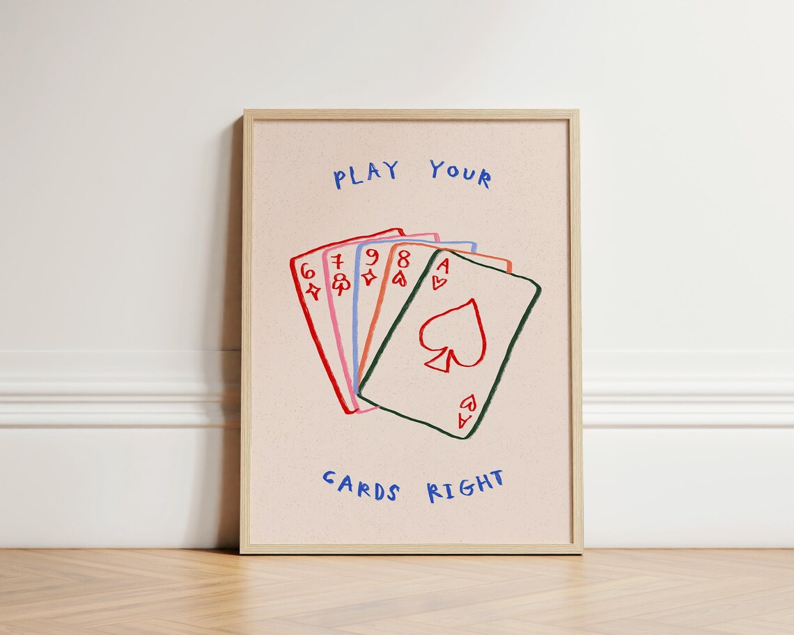 Play Your Cards Right Colorful Doodle Playing Card Art Poster