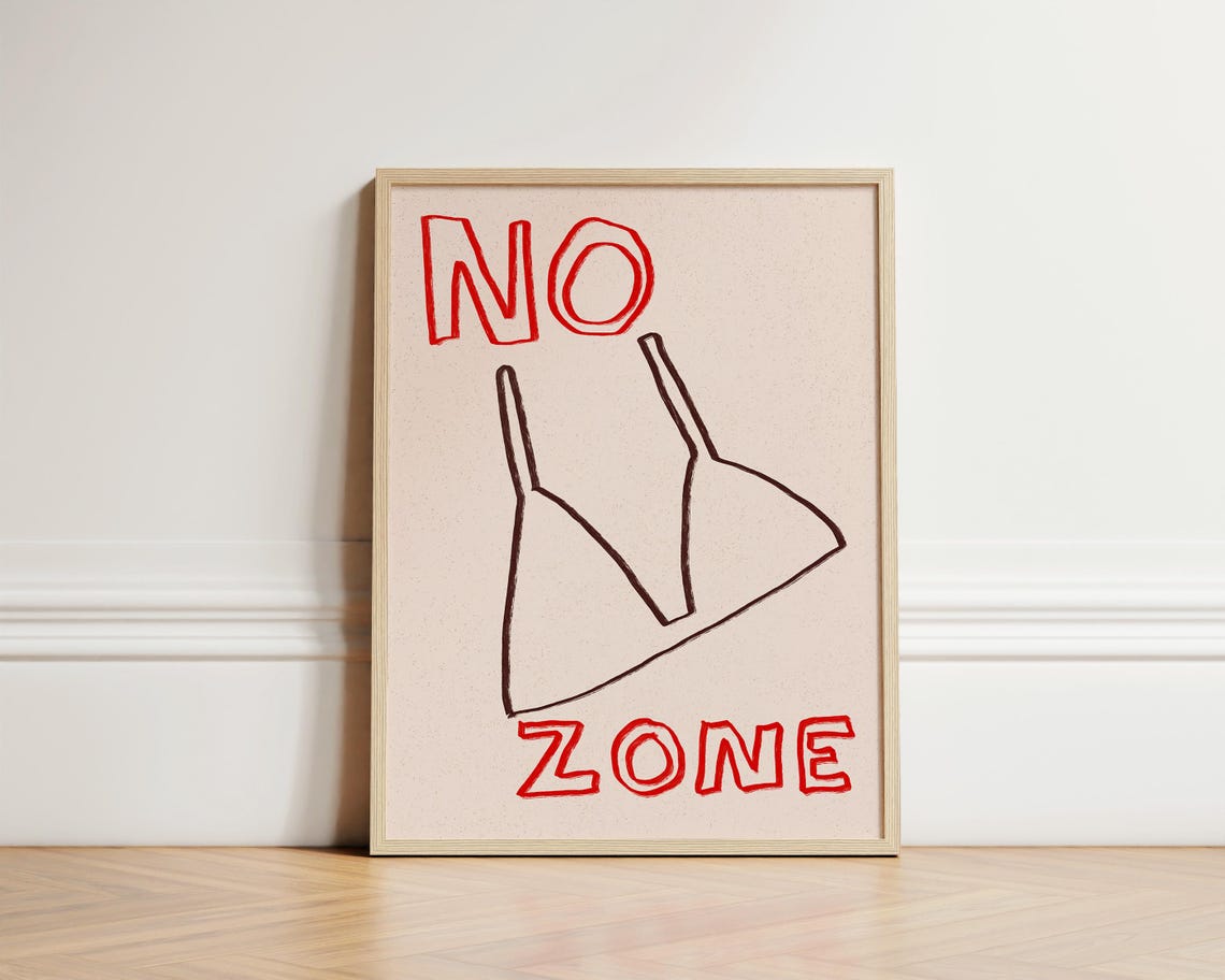 No Bra Zone Feminist Line Art Funny Modern Bold Bedroom Wall Art