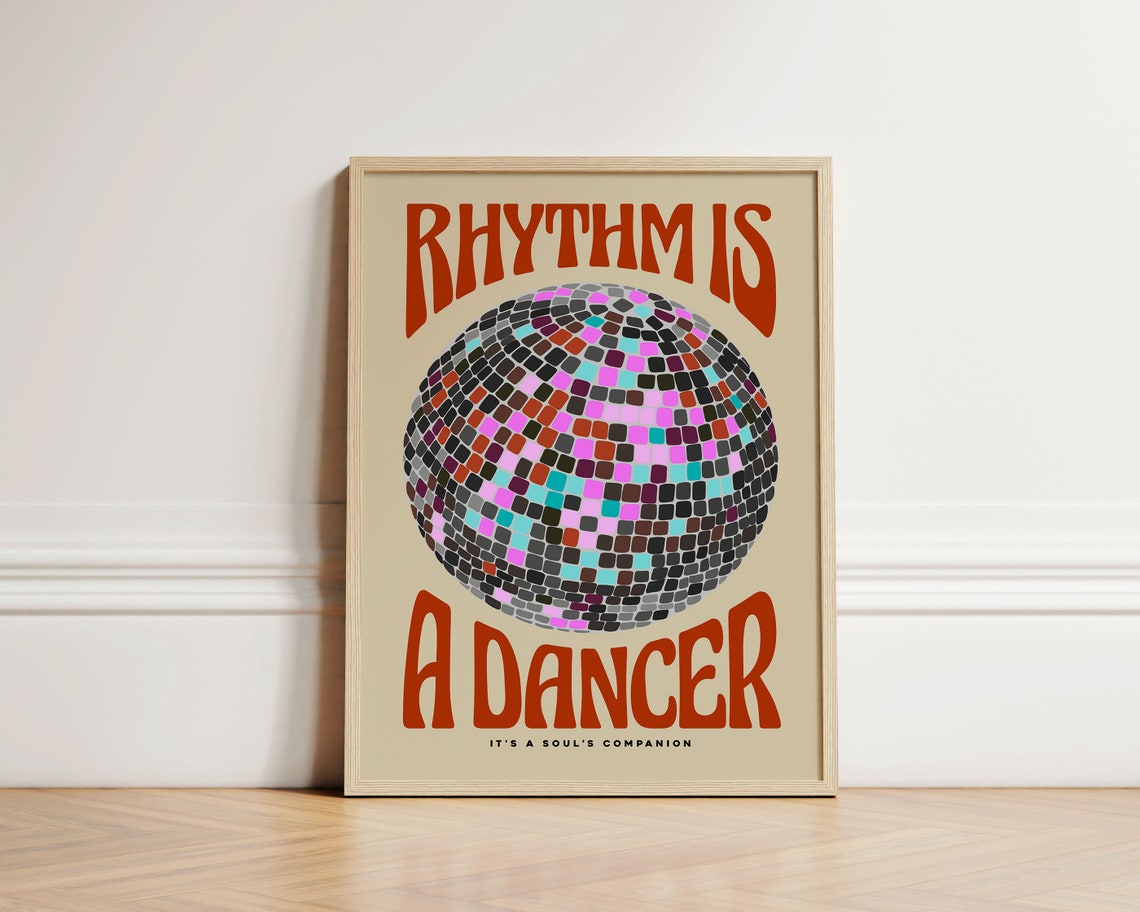 Rhythm Is A Dancer Disco Ball Retro Lyric Music 70s Party Poster