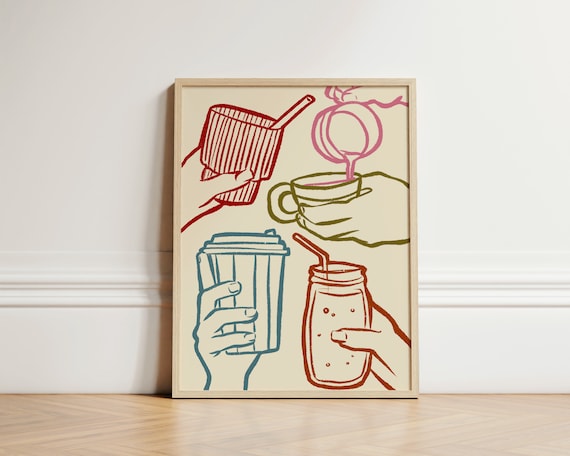 Coffee Cups Art Print, Kitchen Wall Decor