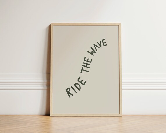 Ride the Wave Diagonal Script Minimalist Beige Surf Quote Poster