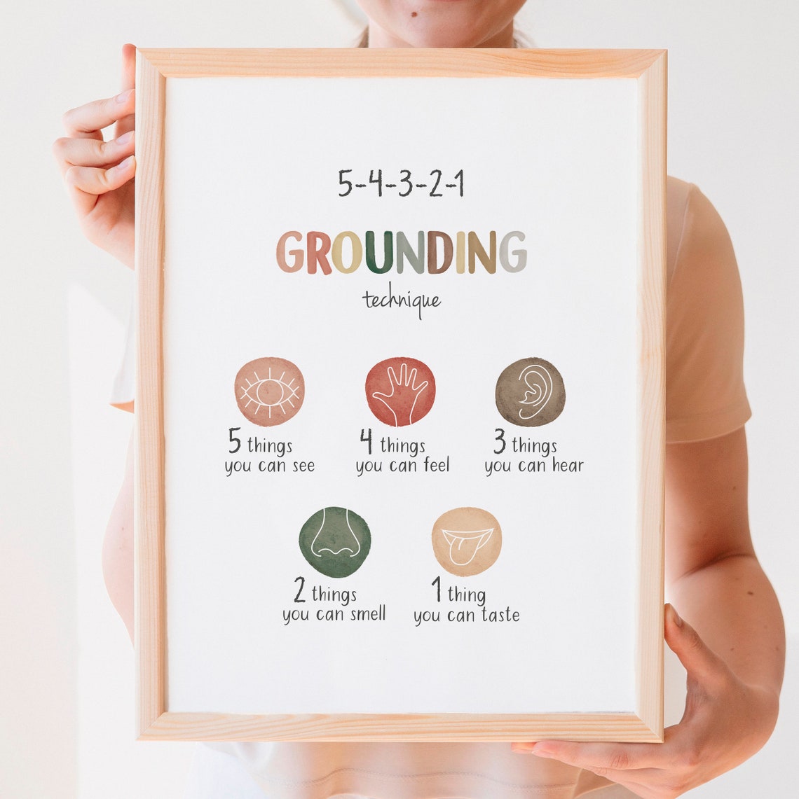 5-4-3-2-1 Grounding Technique Watercolor Mindfulness Therapy Poster - Image 5