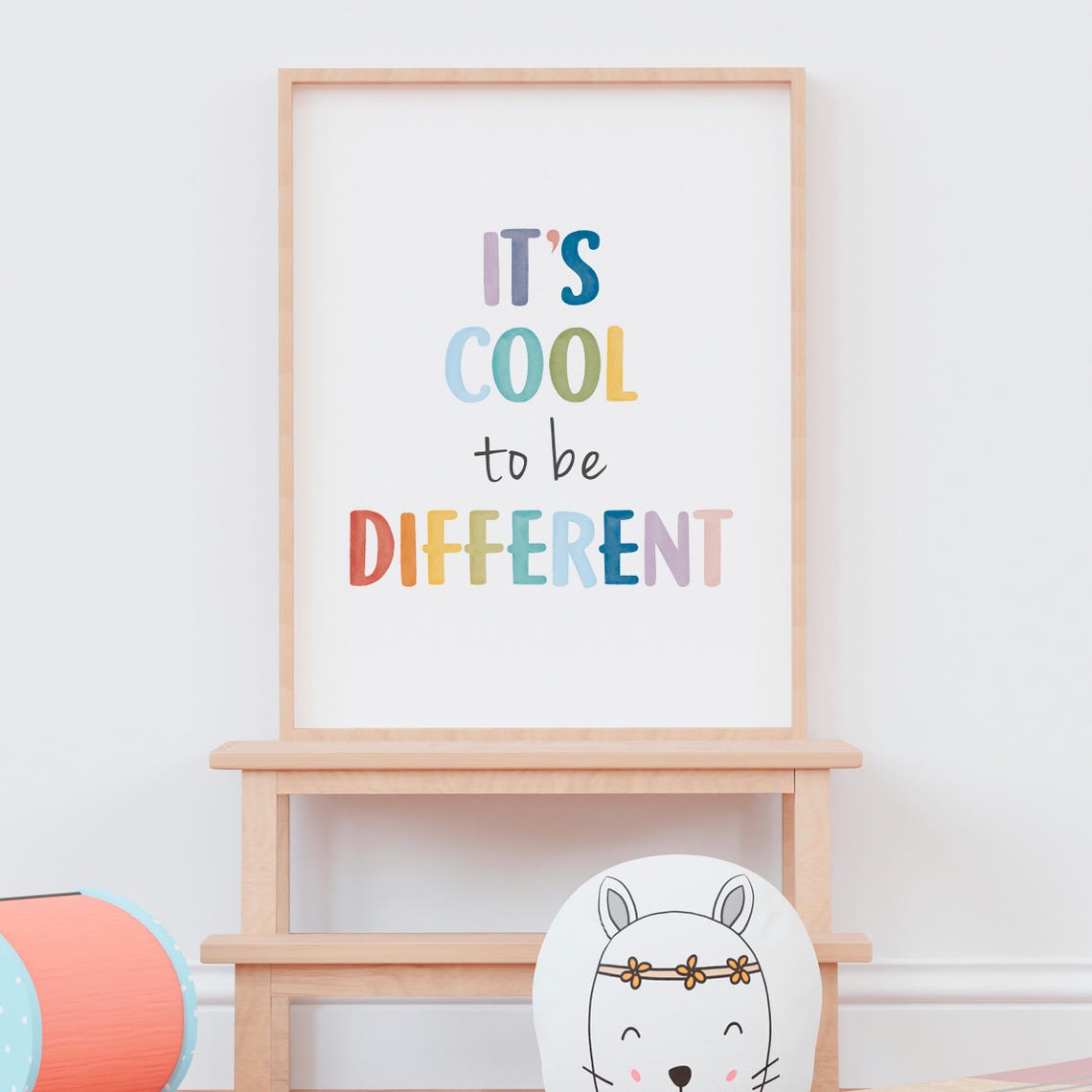 It Is Cool To Be Different Rainbow Watercolor Quote Kids Poster - Image 8