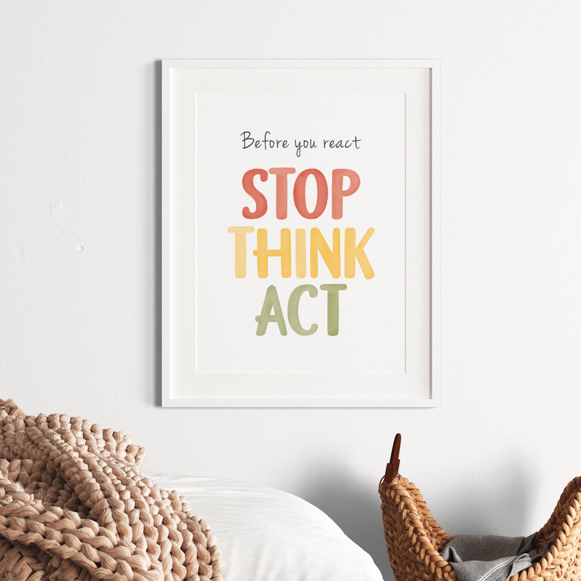 Before You React Stop Think Act Rainbow Watercolor Kids Quote Poster - Image 6
