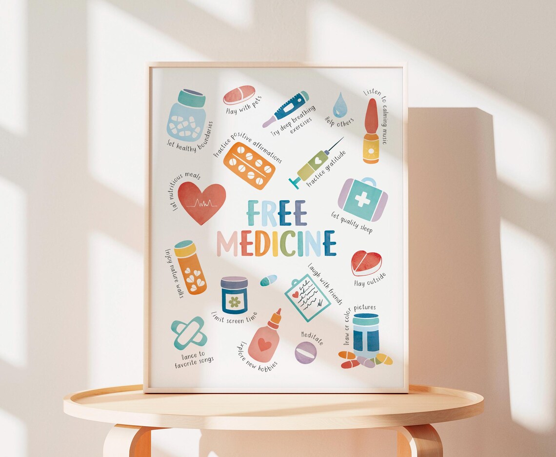 Free Medicine Wellness Habits Self Care Watercolor Therapy Poster - Image 3