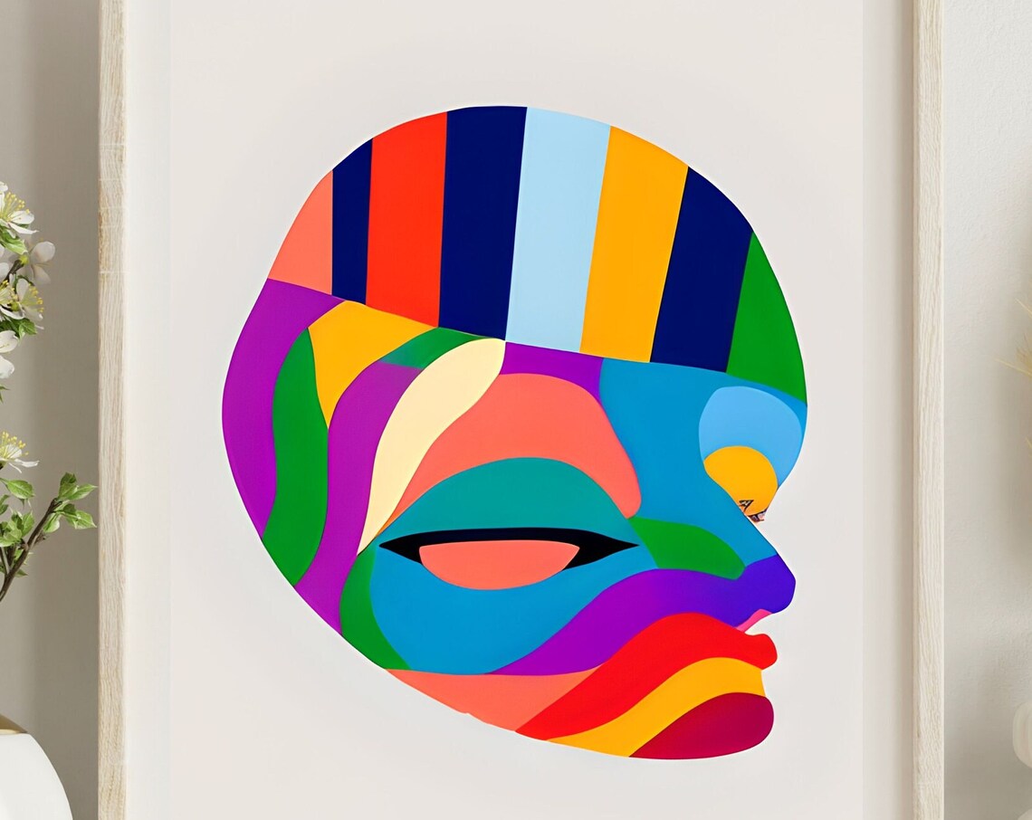 Gaze Rainbow Stripe Circle Face Closed Eye Abstract Art Print