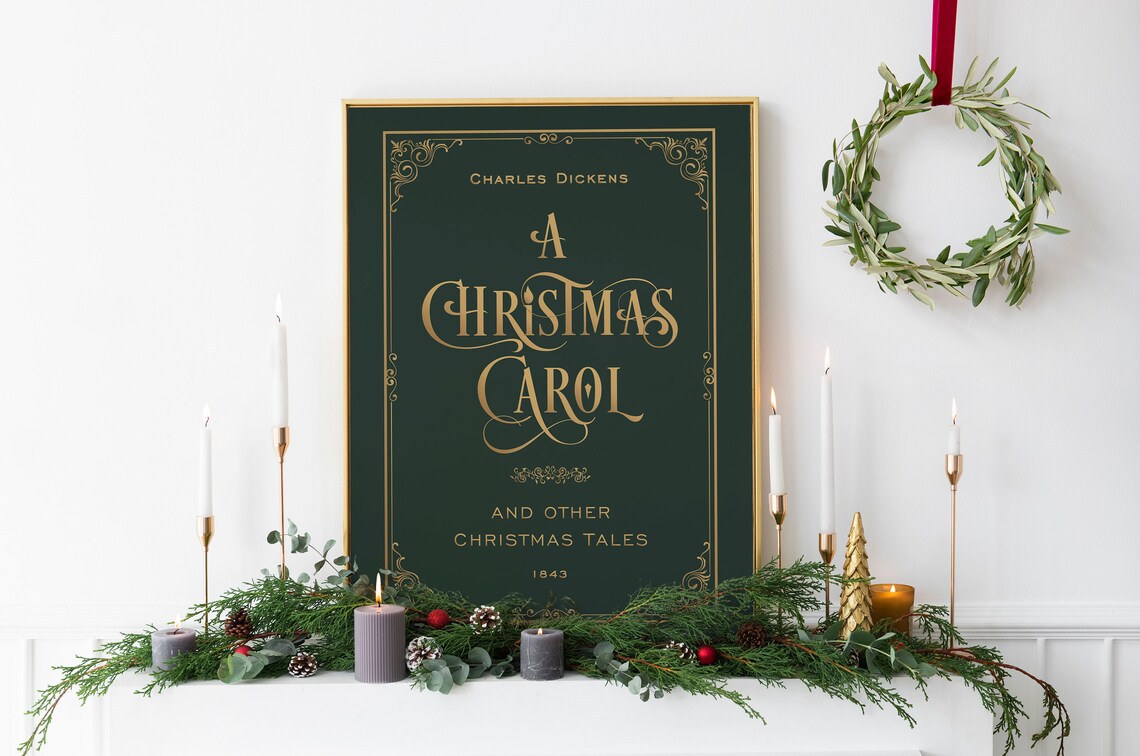 A Christmas Carol Charles Dickens Green Gold Book Cover Holiday Print - Image 2