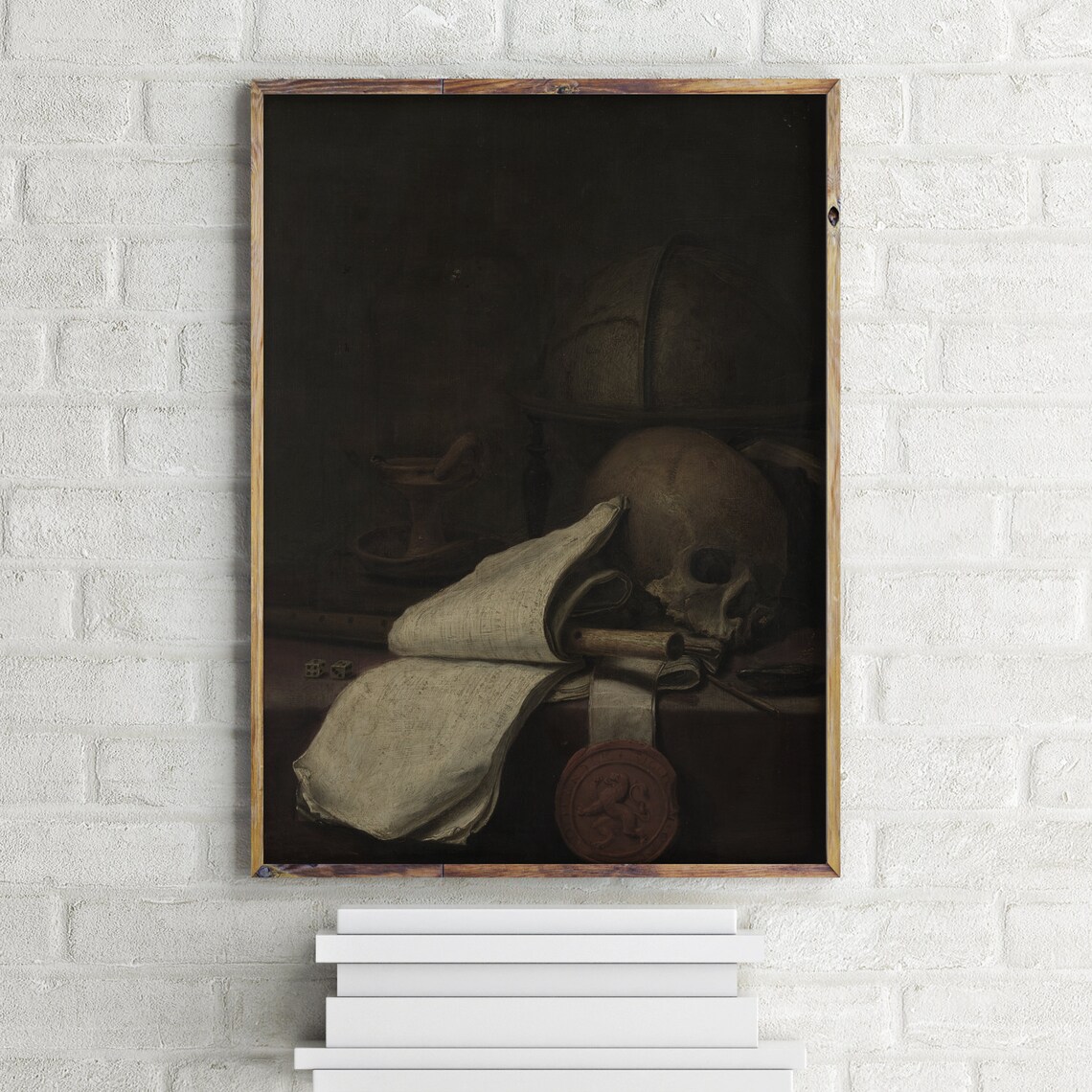 Skull With Open Book Dark Still Life Painting Moody Academia Print - Image 4