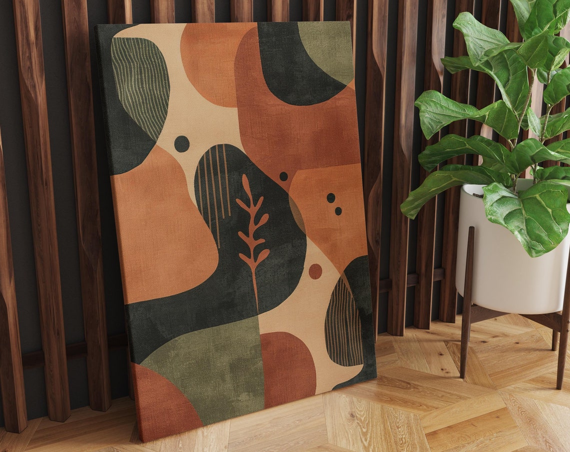 Rust and Olive Geometric Abstract Poster Mid Century Modern Artwork - Image 2
