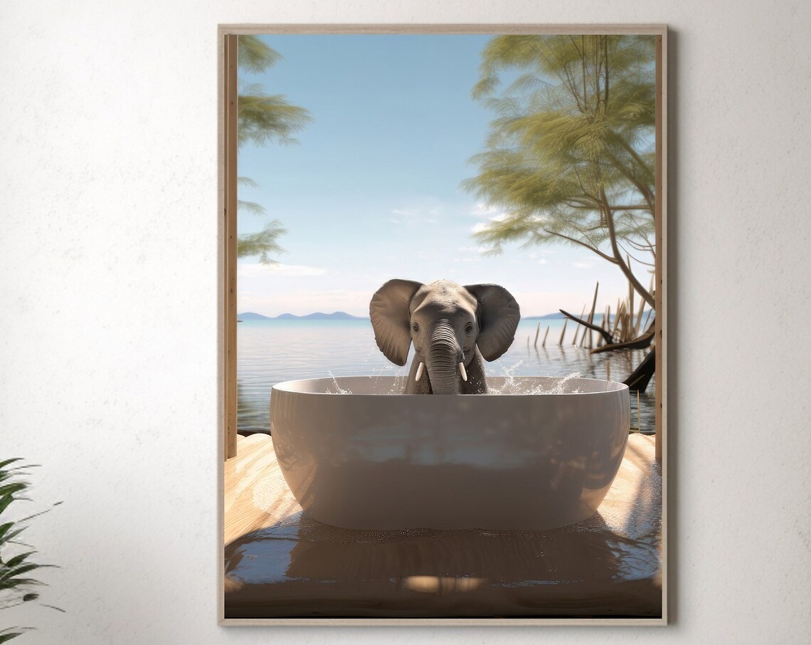 Cute Baby Elephant In A Bathtub, Bathroom Decor - Image 2