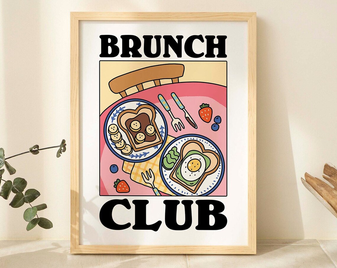 Eclectic Pink Kitchen Brunch Club Poster Print
