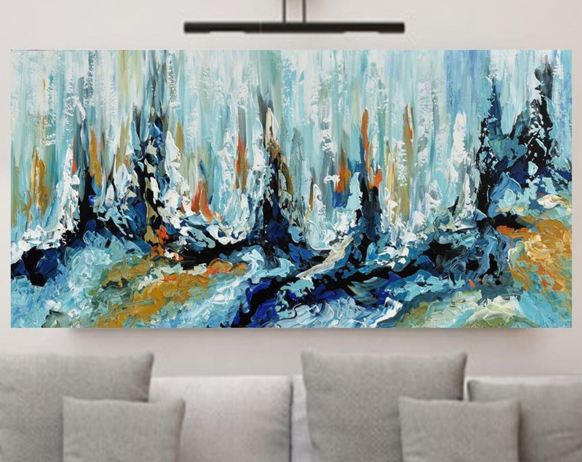 Blue Ocean Abstract Impasto Painting Teal Modern Contemporary Art Poster
