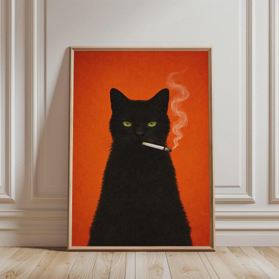 Vintage Smoking Black Cat Retro Art Print
