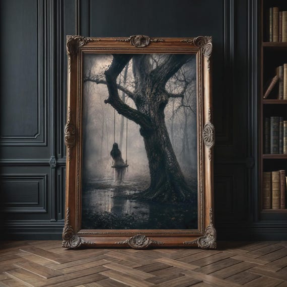 Gothic Woman on a Swing, Dark Fantasy Art Print