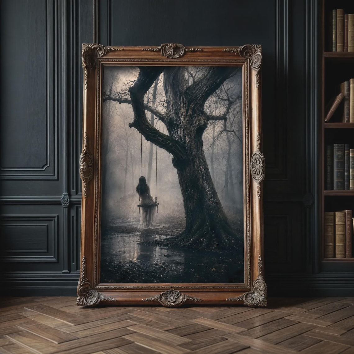 Gothic Woman on a Swing, Dark Fantasy Art Print