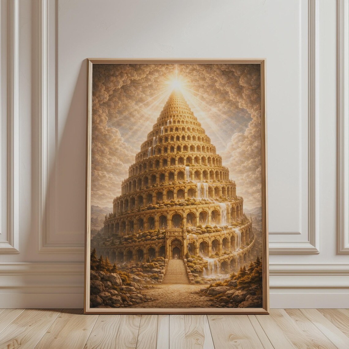 Tower Of Babel Genesis 11 Majestic Tiered Tower Under Heavenly Light Print