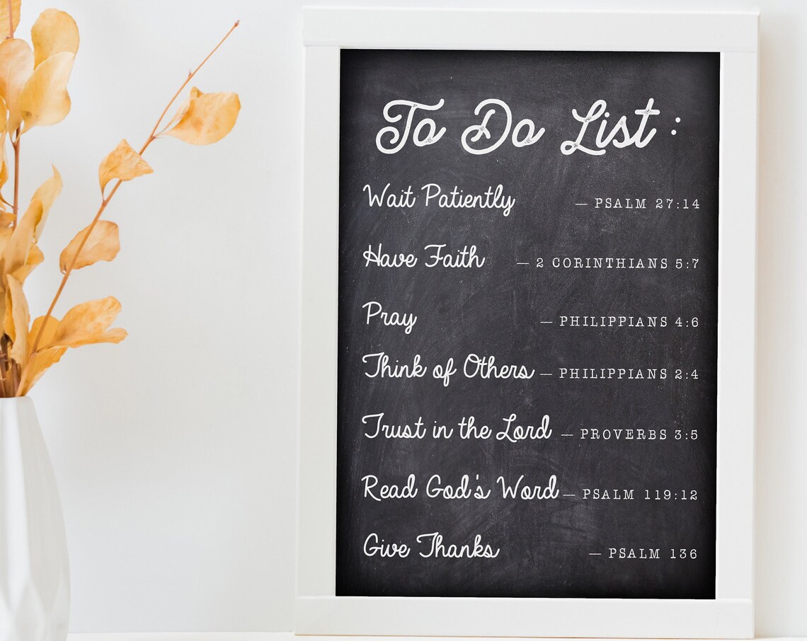To Do List Bible Verses Chalkboard Farmhouse Framed Wall Sign Poster - Image 3