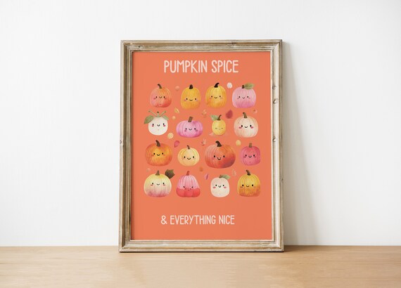 Pumpkin Spice Vintage Kids Halloween Print Cute Characters Instant Retro Nursery Decor