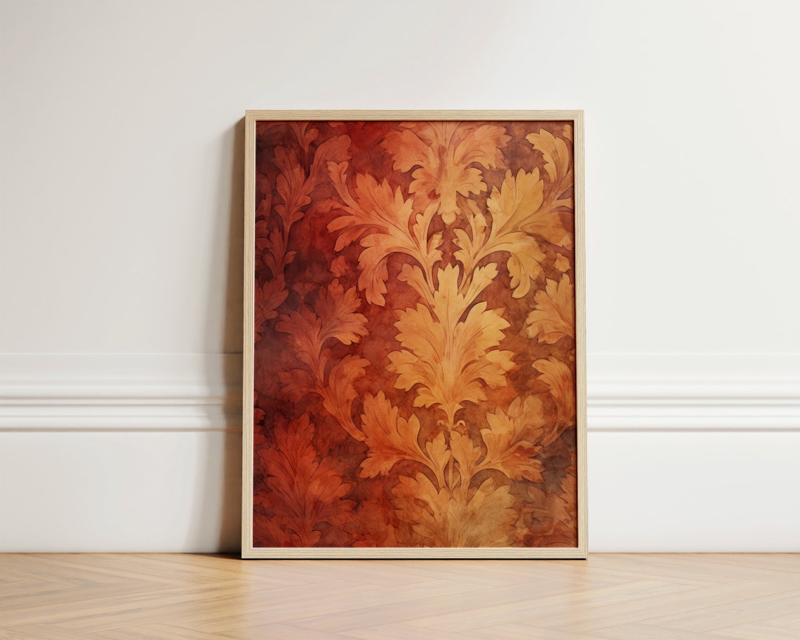 Rustic Damask Tapestry In Burnt Orange Boho Fall Decor Poster