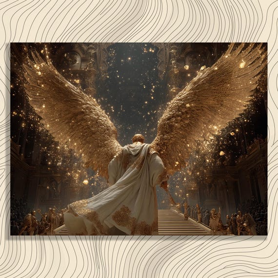 Majestic Angel Canvas Wall Art Ornate Gold Baroque Decor Print For Collectors With Celestial Glow Divine Inspiration Classic Style