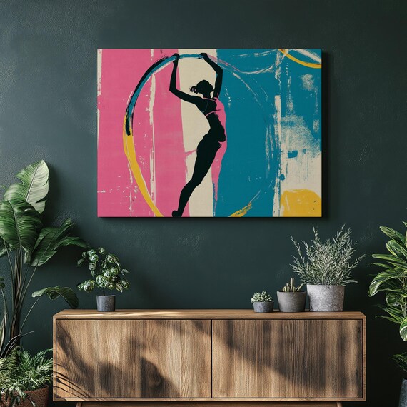 Hula Hoop Art Abstract Silhouette Canvas Print Modern Gym Wall Decor Dance Fitness Movement Contemporary Home
