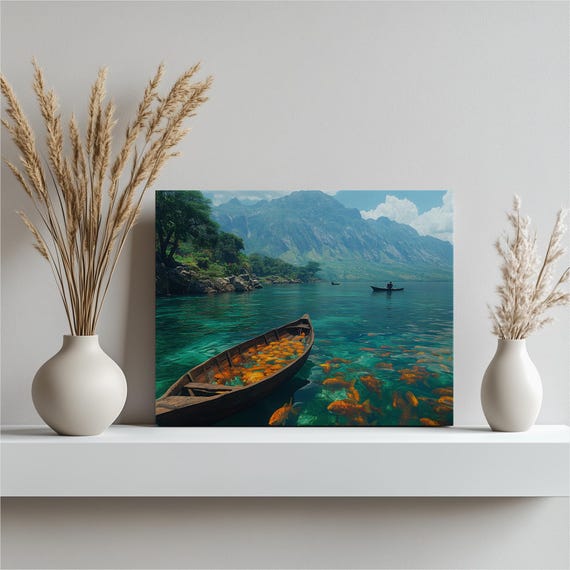 Malawi Canvas Wall Art Vibrant Lake Scenery Mural With Fishermen And Colorful Fish Home Decor Nature Lovers Unique Prints